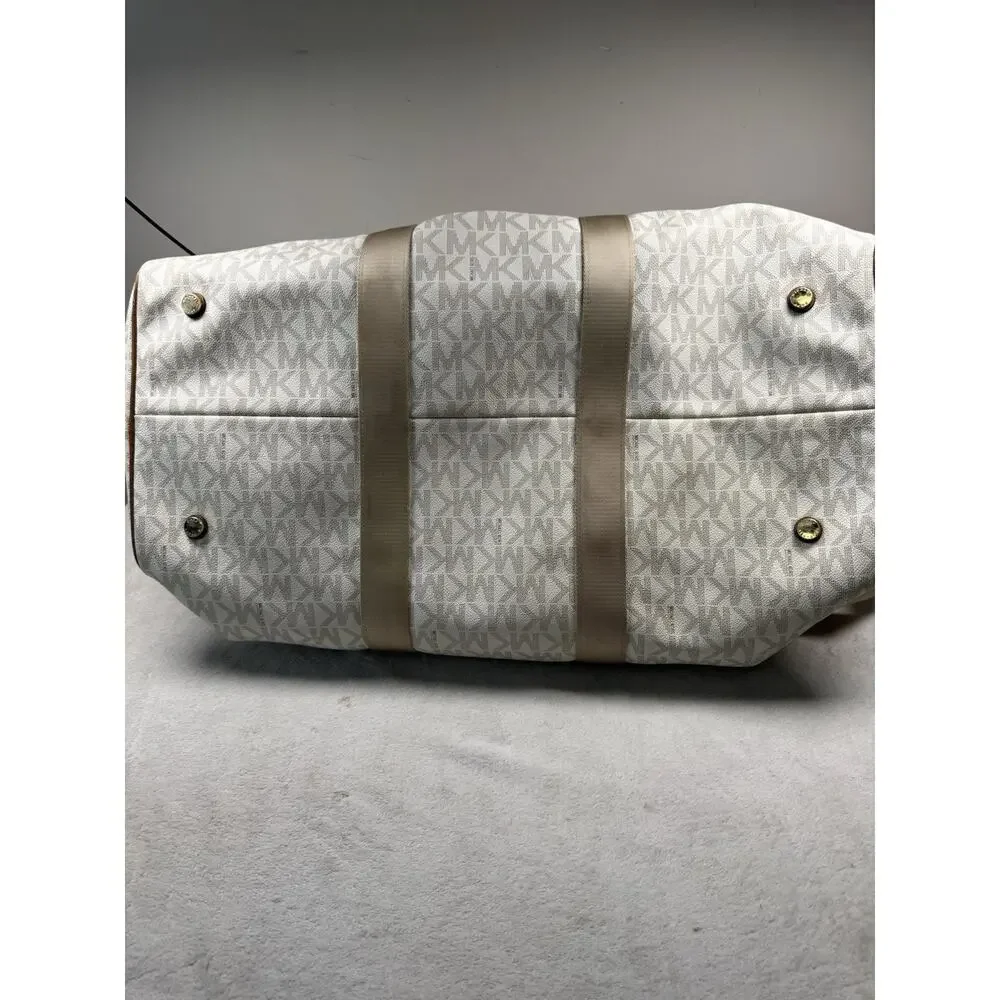 Michael Kors Large Signature MK Weekender Duffel Travel Bag Vanilla Brown